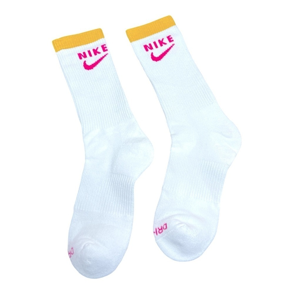 Nike White and Yellow Athletic Crew Socks Medium - Picture 3 of 4
